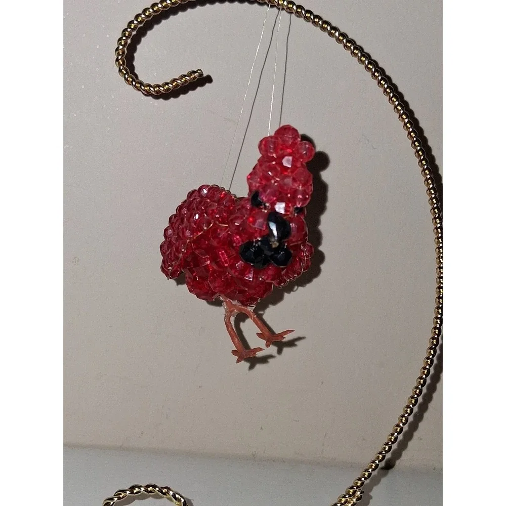 Vintage Handmade Red Beaded Cardinal Bird Ornament 7